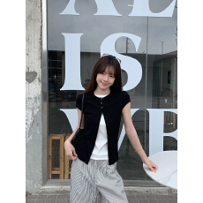 morning bloom韩系纽扣开叉短袖T恤女夏季休闲百搭独特假两件上衣
