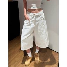 批发美式复古巴黎扣原牛牛仔七分裤夏季男女宽松休闲设计感阔腿短裤