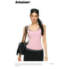 Ariseism 美式复古撞色肩带绞花吊带女夏季新款外穿上衣