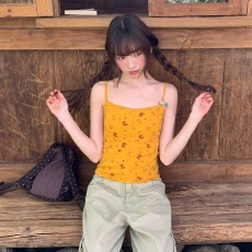 批发你好卡农 韩系卡通印花吊带小背心女夏季纯色设计感修身显瘦<b class='q'>上衣</b>