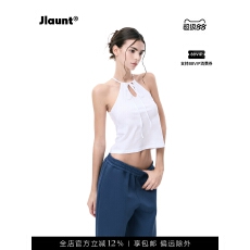 批发JLAUNT 白色挂脖吊带背心女夏外穿修身显瘦美背无袖美式辣妹<b class='q'>上衣</b>