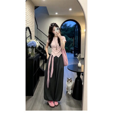 批发韩系温柔风粉色别致叠搭肌理感短袖T恤女<b class='q'>夏季</b>设计感掐腰显瘦上衣