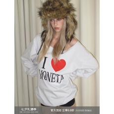 批发0122stepll I LOVE MONETA 印花斜肩上衣女宽松设计感长袖套头<b class='q'>T</b><b class='q'>恤</b>