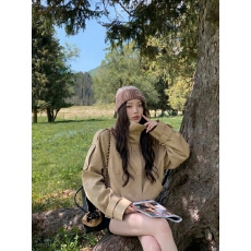 批发设计感英伦风立领短款风衣女秋季廓形夹克双排扣宽松休闲外套上衣