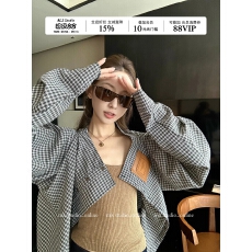 批发MLS 率性满格 郭宇欣同款经典水洗不规则上衣女廓形格纹宽松衬衫
