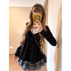 批发【<b class='q'>明星</b>同款】umoumo乌蘑‘柔蝶小札’蝴蝶结假两件娃娃衫波点T恤