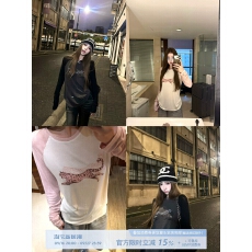 批发FallinFang方几【豹豹小姐】撞色拼接插肩袖印花女秋宽松长袖上衣