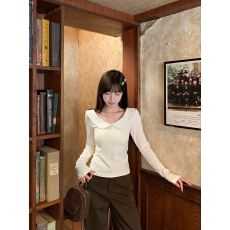 批发morning bloom温柔甜妹风娃娃领长袖<b class='q'>T</b>恤女早秋减龄miu系短款上衣