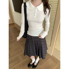 孔真烦呐 简约修身polo领正肩长袖T恤女2026秋显瘦百搭打底上衣