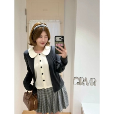 批发酒心微胖定制 心动日记 少女感黑白撞色<b class='q'>娃娃领</b>设计感假两件上衣女