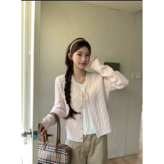 批发宋正恩粉色绑带针织开衫女秋季2026新款韩系穿搭宽松外穿毛衣外套