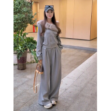 批发休闲<b class='q'>运动</b>斜肩卫衣套装女秋冬慵懒风可拆卸毛毛领外套阔腿裤两件套