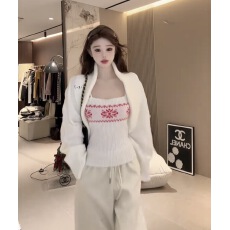 批发费尔岛坎肩<b class='q'>毛衣</b>外套女冬季短款开衫上衣针织抹胸吊带<b class='q'>背心</b>两件套装