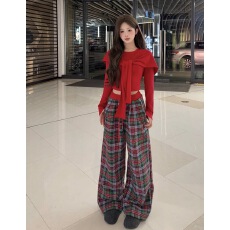 批发红色圆领正肩长袖T恤女2025秋冬新款<b class='q'>修身</b>内搭叠穿披肩上衣两件套