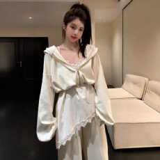 批发韩系慵懒风连帽开衫外套<b class='q'>显瘦</b>阔腿裤两件套女春夏休闲时尚<b class='q'>运动</b>套装