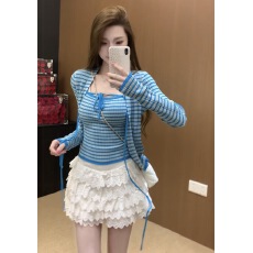 批发韩系纯欲风薄款百搭<b class='q'>针织</b>吊带<b class='q'>开衫</b>条纹两件套女春夏新款设计感上衣