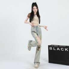 批发浅色破洞牛仔<b class='q'>裤</b>女&高腰阔腿<b class='q'>裤</b><b class='q'>梨形</b><b class='q'>大</b>码长<b class='q'>裤</b>&加长<b class='q'>裤</b>子春夏新款