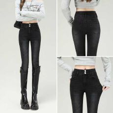 批发秋冬黑灰色新款高腰高<b class='q'>弹力</b>小脚牛仔裤女显瘦百搭黑灰铅笔靴子裤
