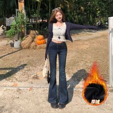 批发2026实拍美式复古修身喇叭裤弹力百搭秋<b class='q'>冬</b>显瘦牛仔裤女九分长裤