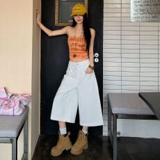 批发2026实拍新款美式复古宽松直筒洋气<b class='q'>七分</b>阔腿牛仔裤女