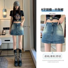 批发夏季新款复古洗水修身显高显瘦高腰牛仔裙短裙半身裙女