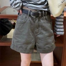 批发【官网图】<b class='q'>韩版</b>休闲高腰牛仔短裤直筒卷边后工装口袋设计感<b class='q'>休闲裤</b>