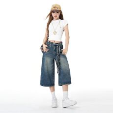 批发复古阔腿 | 七分牛仔裤女2026年春季新款<b class='q'>高腰</b>显瘦宽松百搭裤子
