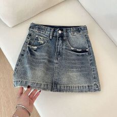 批发设计感绑带牛仔短裙2026春夏新品高腰显瘦蓝色毛边<b class='q'>百搭</b>辣妹包臀裙
