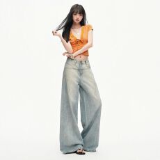批发2026春季新款 美式重工艺满天星<b class='q'>烫钻</b><b class='q'>牛仔裤</b>女小众设计阔腿<b class='q'>牛仔裤</b>