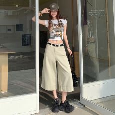 批发美式美式高腰垂感七分裤百搭阔腿裤<b class='q'>夏</b>季新款2026<b class='q'>直筒</b><b class='q'>牛仔裤</b><b class='q'>女</b>