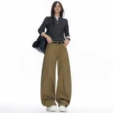 小众高级 美式感弯刀垂感牛仔裤女休闲通勤显瘦纯色阔腿裤