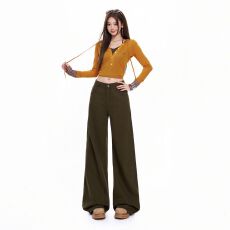 批发美拉德棕咖色阔腿<b class='q'>牛仔裤</b>女2026新款秋季高腰宽松垂感直筒拖地裤子