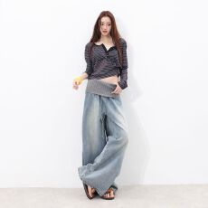 批发秋冬新品｜宅家氛围｜随性针织腰封 叠搭自带慵懒垂坠牛仔