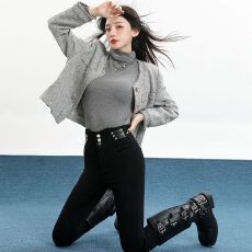 批发超高牛仔裤<b class='q'>女</b>显瘦显高小个子加绒加厚2026秋冬紧身<b class='q'>小脚裤</b>潮ins