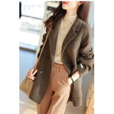 批发新款高级感手工中长款呢外套小个子西装领毛呢宽松<b class='q'>格子</b>大衣女