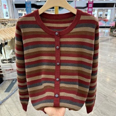 批发长袖圆领条纹针织衫2025秋冬洋气宽松打底衫<b class='q'>中老年</b><b class='q'>毛衣</b>
