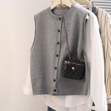 批发韩系慵懒针织开衫马夹背心女秋冬2025爆款软糯宽松马甲叠穿上衣服