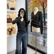 批发灰色v领长袖针织打底衫女新款气质套头毛衣修身显瘦上衣