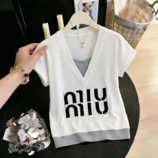 批发欧货V领假两件提花冰丝短袖T恤女2026春夏针织撞色百搭韩系上衣服