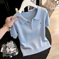 批发2026夏季新款女士甜美风韩系<b class='q'>Polo</b>领短袖T恤针织<b class='q'>衫</b>今年流行的上衣