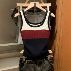 批发深圳南油女装2026春夏新品撞色韩系复古吊带背心修身百搭时尚上衣