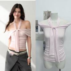 批发LaluneDuCielLLDC 16号晚20点 莱赛尔挂脖绑带一字肩抹胸T恤