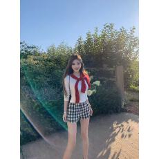 批发JMSHOP 巴黎橱窗 黑色格子<b class='q'>短裤</b>女设计感秋季白色微弹修身裤子