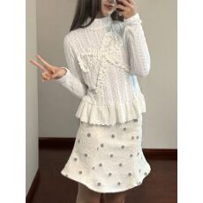 批发情绪磁场25FW蝴蝶结<b class='q'>蕾丝</b>花边韩系打底衫修身上衣波点半身裙<b class='q'>两件套</b>