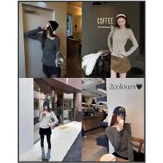 批发Goo Goo Eyes <b class='q'>不规则</b>斜领扣软糯条纹长袖针织打底衫内搭修身上衣