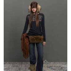 批发NECY 费尔岛印花长袖女秋季慵懒舒适内搭打底衫修身显瘦外穿上衣