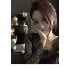批发杜总家 微醺小巴黎*原创辣妹蕾丝透视显瘦打底衫<b class='q'>女</b>抽褶设计感上衣