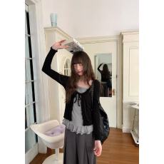 批发你好卡农 假两件拼接<b class='q'>长袖</b>打底衫女秋冬小众氛围感木耳边开衫上衣