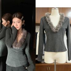 批发HAMYIHO 内搭女毛领上衣冬季针织衫<b class='q'>修身</b>毛衣毛毛打底衫设计感小众