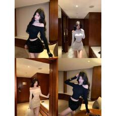 牛了牛了 御姐穿搭套装女2025冬新款正反两穿露肩上衣短裙两件套